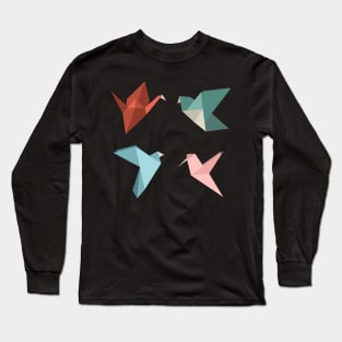 Soft pastel set of origami birds Long Sleeve T-Shirt